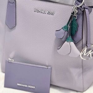 Michael Kors Lavender Pebbled Leather Tote with Floral Charm